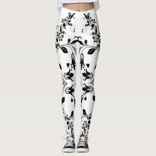 Legging Teste padrão floral preto no exercício de mulher