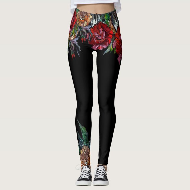 Legging Teste padrão floral vívido da COLEÇÃO de (Frente)