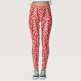 Legging Teste padrão justo nórdico vermelho da malha da