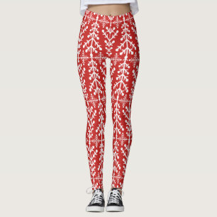 Legging Teste padrão justo nórdico vermelho da malha da