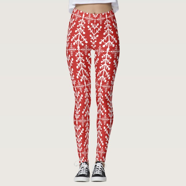 Legging Teste padrão justo nórdico vermelho da malha da (Frente)