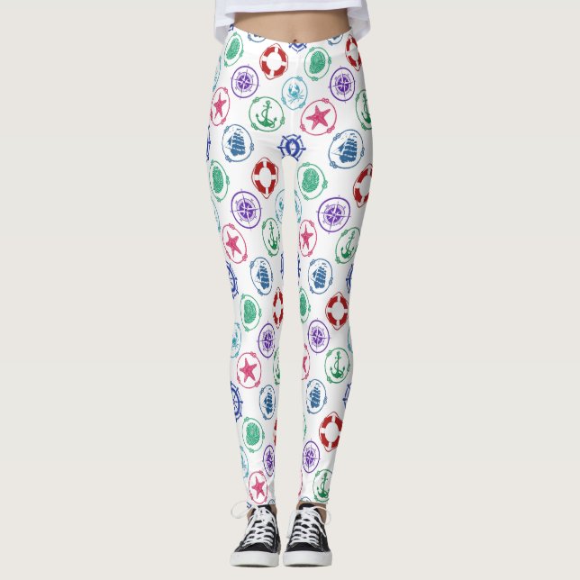 Legging Teste padrão náutico colorido (Frente)