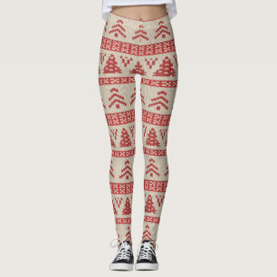 Legging Teste padrão nórdico vermelho da camisola da mal