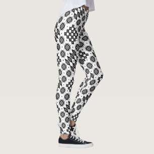 Legging Teste padrão preto e branco da tapeçaria chique