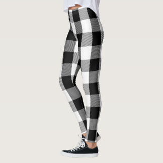 Legging Teste padrão preto e branco da xadrez da flanela