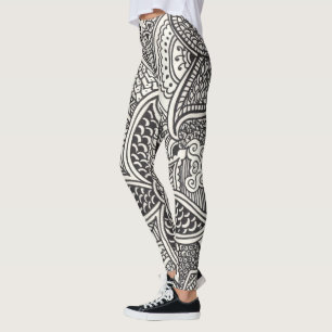 Legging Teste padrão preto e branco do Henna