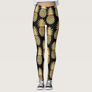 Legging Teste padrão preto e Dourado tropical elegante do