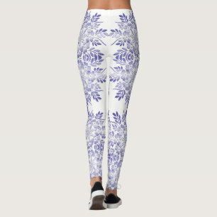 Legging Teste padrão retro floral do marinho do grunge