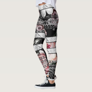 Legging Teste padrão roxo e preto cor-de-rosa floral