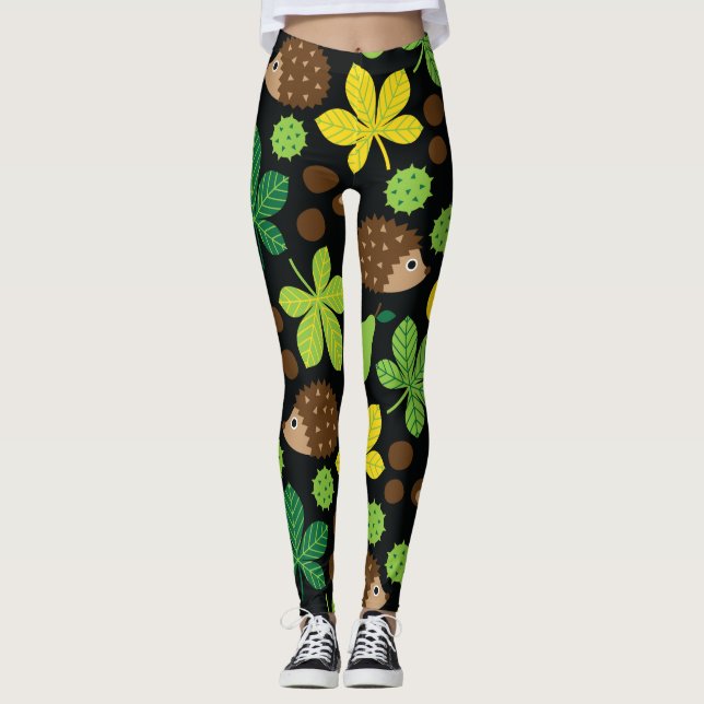 Legging Teste padrão sem emenda das castanhas & do ouriço (Frente)