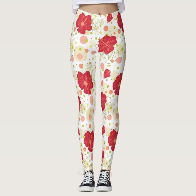Legging Teste padrão tirado mão do hibiscus (Frente)