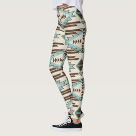 Legging Teste padrão tribal asteca de Brown da cerceta