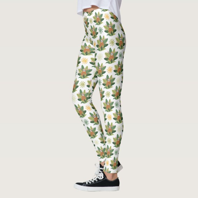 Legging Teste padrão tropical da preguiça (Esquerda)
