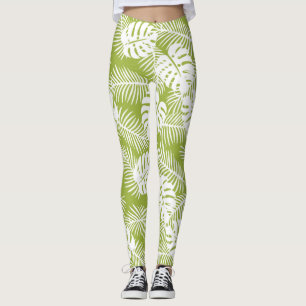 Legging Teste padrão verde da floresta húmida das folhas