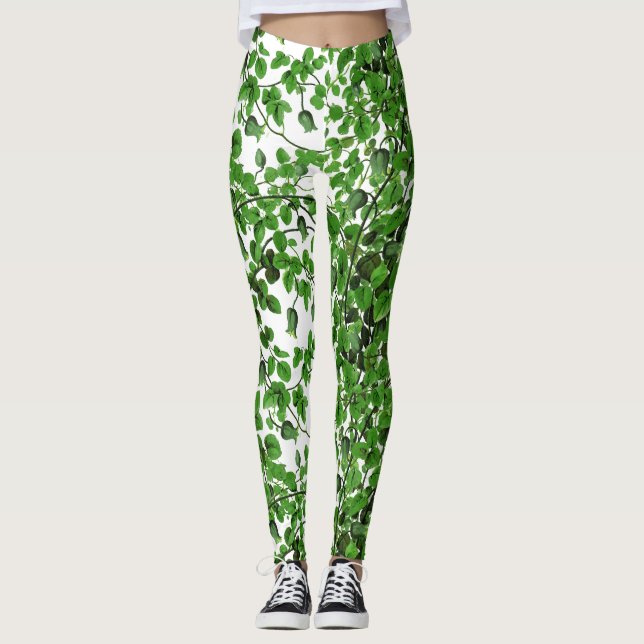 Legging Teste padrão verde da hera no branco (Frente)