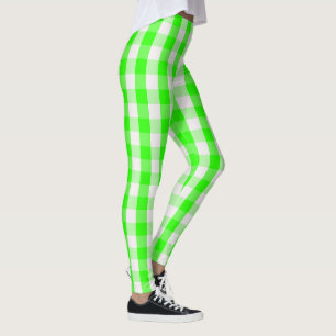 Legging Teste padrão verde de néon do guingão por Shirl