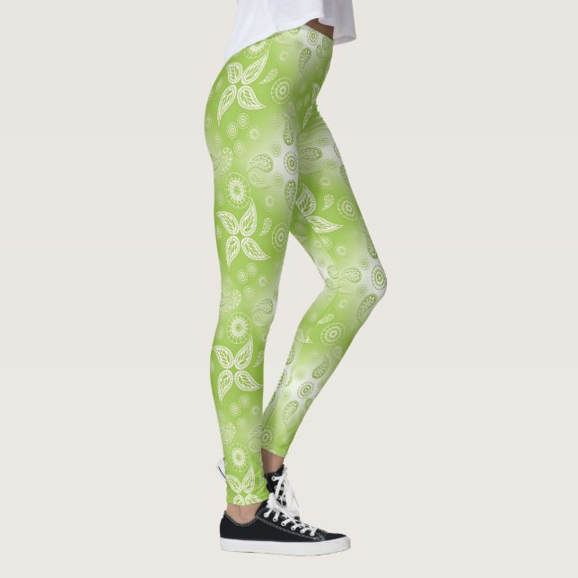 Legging Teste padrão verde do verão de Paisley (Direita)