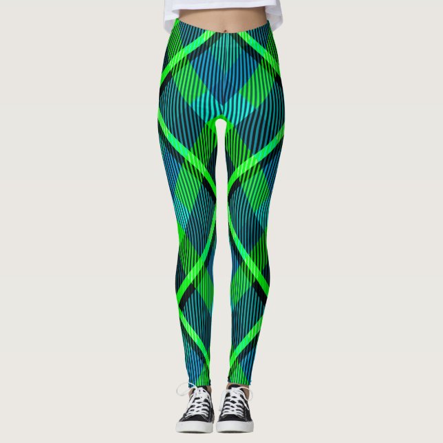 Legging Teste padrão verde e azul do Tartan (Frente)