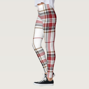 Legging Teste padrão vermelho da xadrez de Tartan e branco