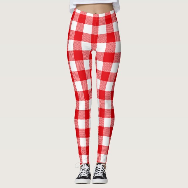 Legging Teste padrão vermelho e branco da verificação do (Frente)