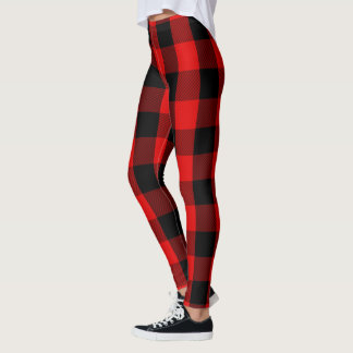 Legging Teste padrão vermelho e preto da xadrez da flanela