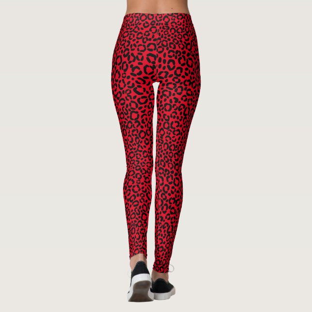 Legging Teste padrão vermelho e preto selvagem da pele do (Verso)