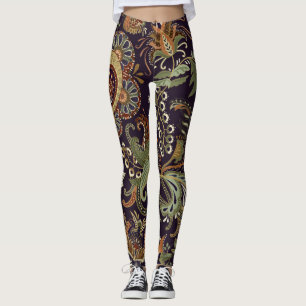 Legging Têxtil Colorido de Paisley: Design de Vintagem Étn