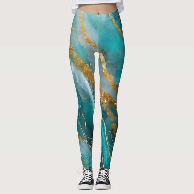Legging Têxtil Teal Dourado Elegante  (Frente)