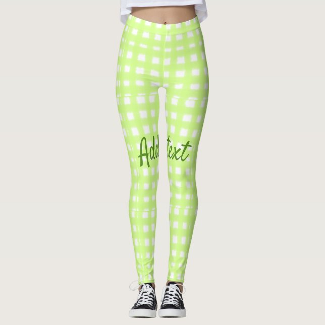 Legging Texto adicional personalizado do ginham de xadrez  (Frente)