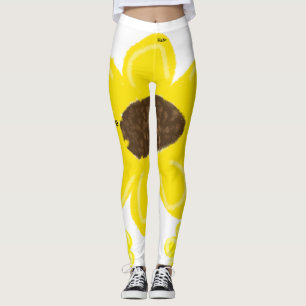 Legging Texto de adição de nome de girassol amarelo