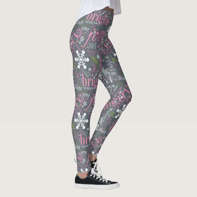 Legging Texto de Natal e padrão Snowflake ID257 (Direita)