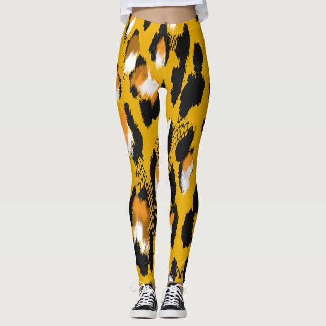 Legging Texto do Leopardo Fundo de Impressão de Animais (Frente)