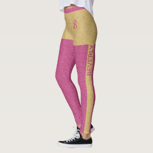 Legging Texto e Monograma Personalizados com Brilho Rosa D