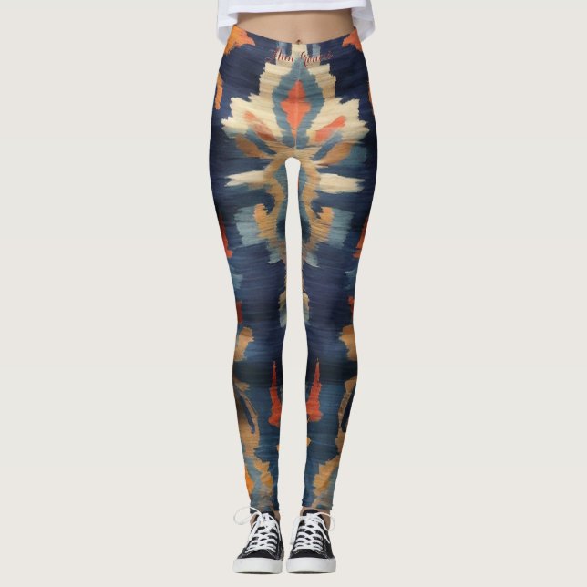 Legging Texto Ikat do Padrão de Tons Terrenos Na moda vibr (Frente)