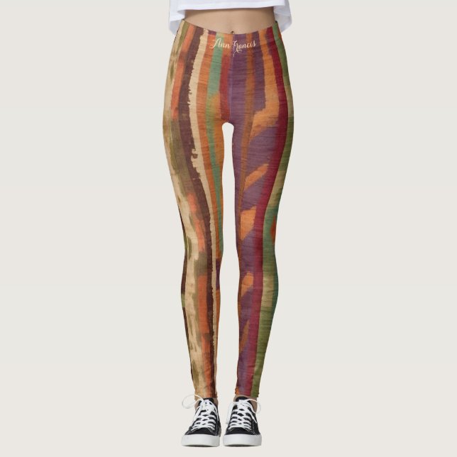 Legging Texto Ikat do Padrão de Tons Terrenos Na moda vibr (Frente)
