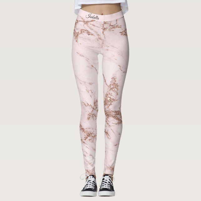 Legging Texto para Adicionar Rosa de Mármaco Leve do Luxur (Frente)