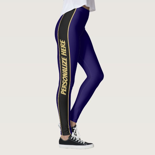 Legging Texto Personalizado Azul e Dourado Moderno (Direita)