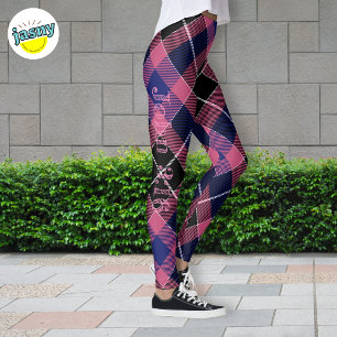 Legging Texto Personalizado Roxo Pink de Padrão de Argyle