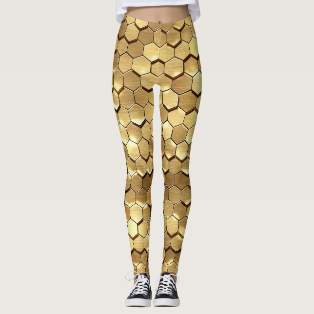 Legging Textura 3D do Remetente do ouro Honeycomb (Frente)
