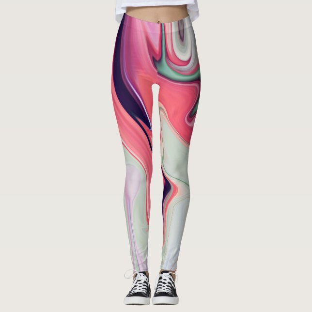 Legging textura abstrato elegante do fluxo líquido de márm (Frente)