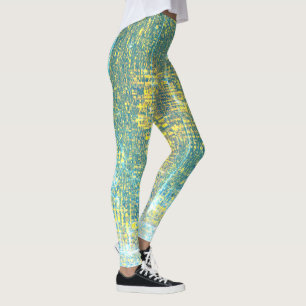 Legging Textura de abstrato Art Amarelo Turquesa Azul Páli