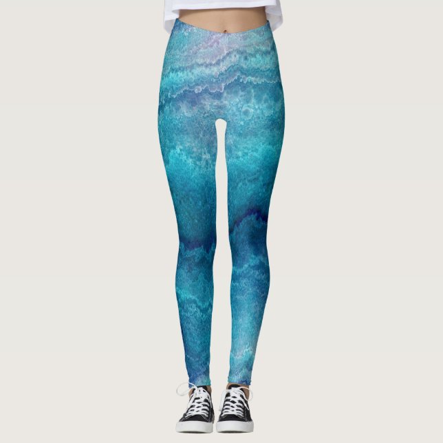 Legging Textura de Agato Verde do Mar Azul (Frente)