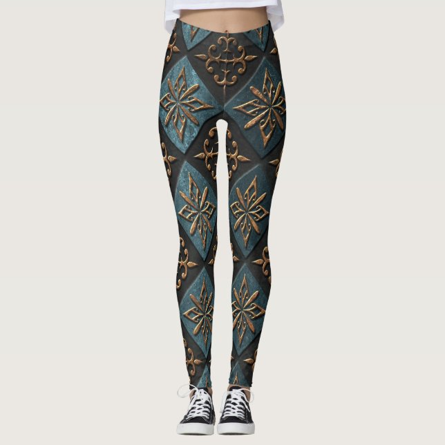 Legging Textura de bronze com padrão de escultura. (Frente)