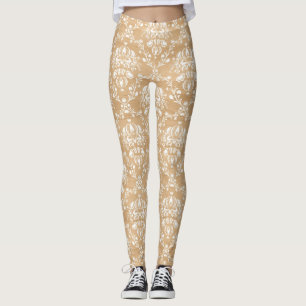 Legging Textura de madeira russa com Cor damasco branca