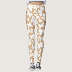 Legging Textura de madeira russa com padrão de borboleta