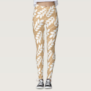 Legging Textura de madeira russa com padrão de folhagem br