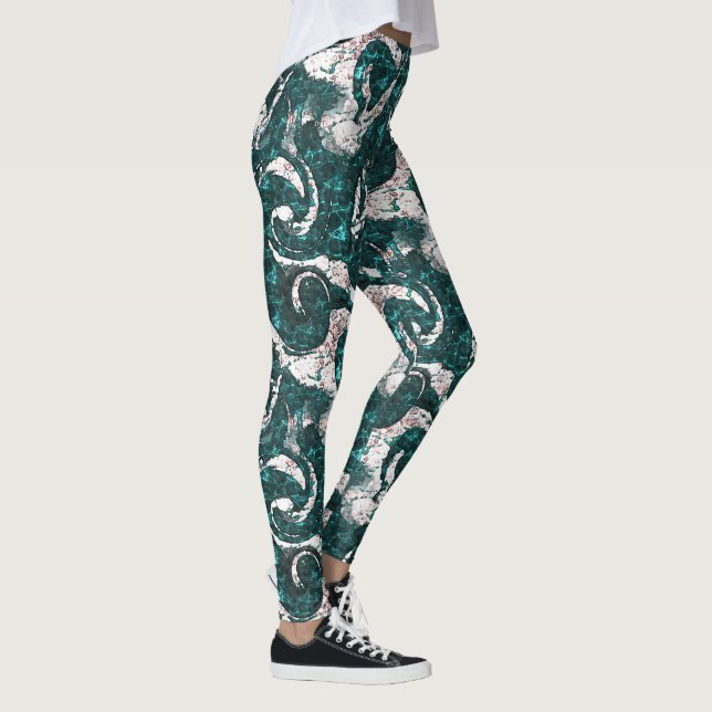 Legging Textura de manchas brancas misturadas em aquamarin (Direita)