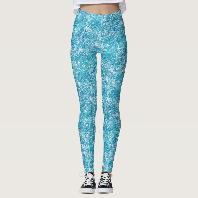 Legging Textura de mármore azul e branco (Frente)