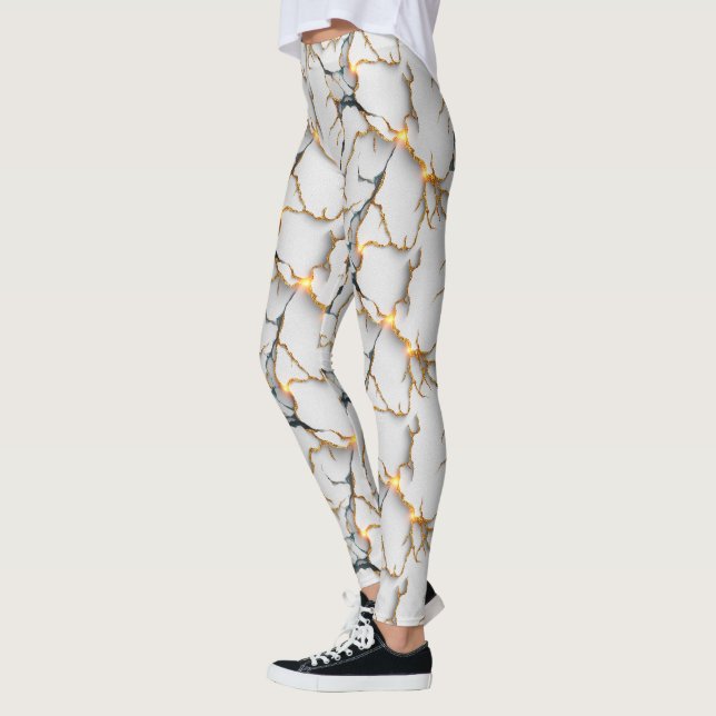 Legging Textura de Mármore Branco com Veias Douradas Brilh (Esquerda)
