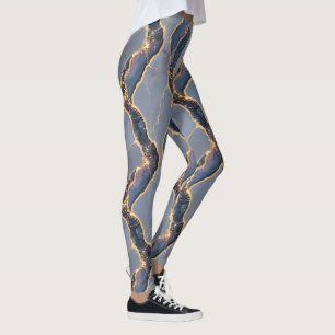 Legging Textura de Mármore Cinza Escuro Luxuoso com Veias